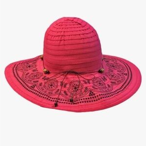 Angela & William Pink & blk Diva floppy Floral UPF 50+ sun Hat